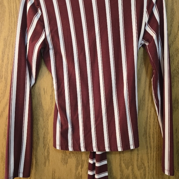 Maroon and White Striped Wrap Top - Picture 3 of 3